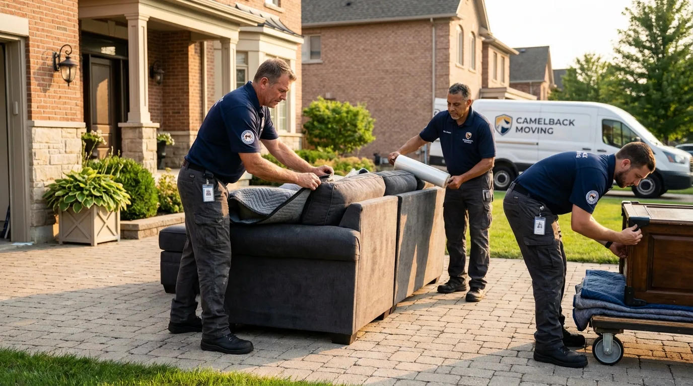 Large estate moving crew wrapping furniture in Batesville, TX